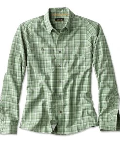 Clothing Orvis Men'S L/S Tech Chambray Plaid Work Shirt - Closeout