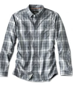 Clothing Orvis Men'S L/S Tech Chambray Plaid Work Shirt - Closeout